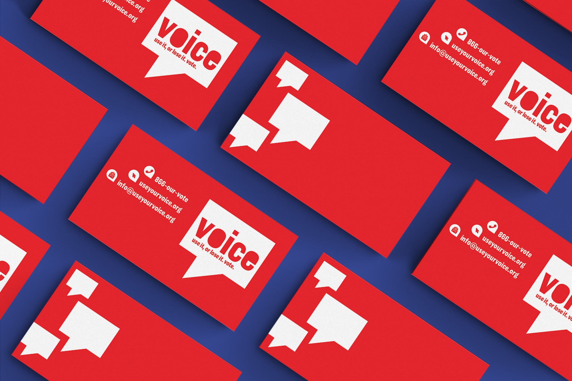 Business cards for the Voice Campaign project.